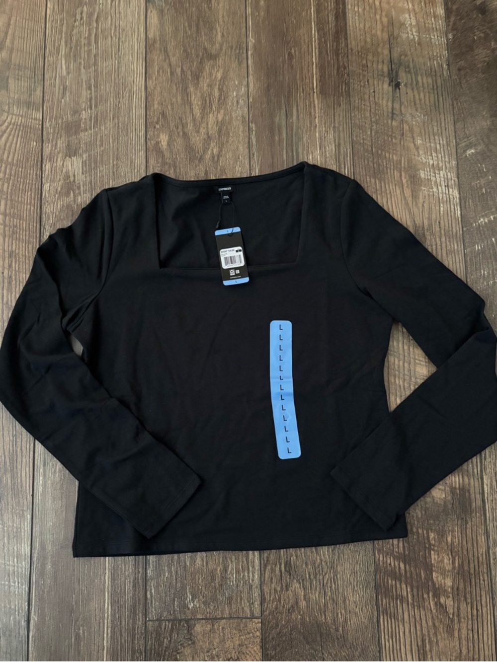 Express Women’s Black Long-Sleeve Square Neck Top Size Large